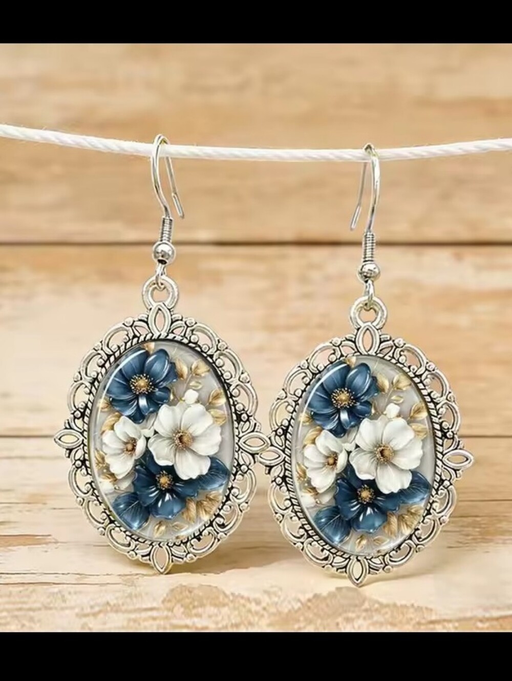 Vintage Earrings Oval Flower Glass Women's Jewelry Dangle New G31